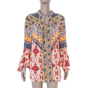 Boho Festival Floral Long Sleeve Summer Casual Everyday Tunic Blouse Size‎ Small